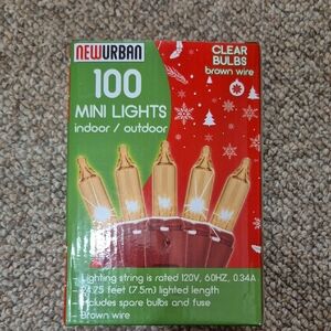NewUrban 100 Mini Clear Bulb String Lights - Brown Wire Indoor/Outdoor NEW